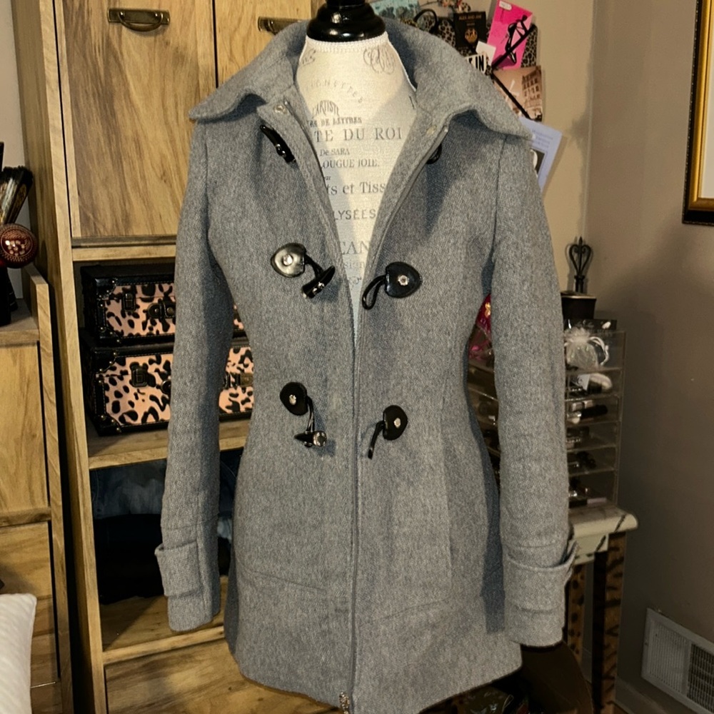 Calvin Klein Gray Lined Wool Hooded Peacoat - 2